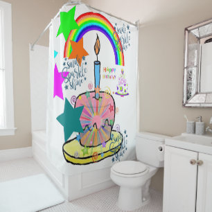 Shower Curtain Happy Birthday Rainbow