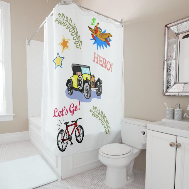 Shower Curtain Hero Bicycle Car Aeroplane  (In Situ)