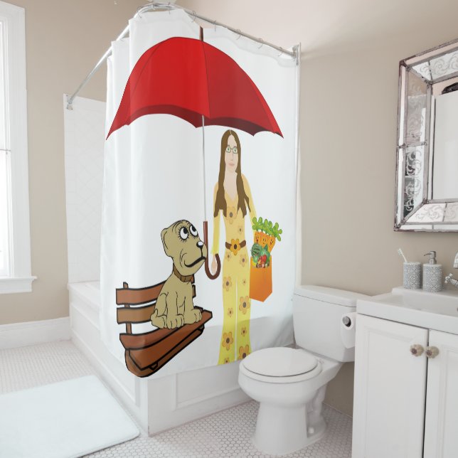 Shower Curtain Hippie Dog Carrots (In Situ)