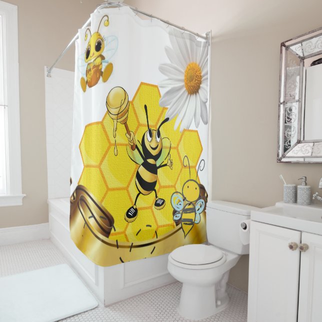 Shower Curtain Honeybee White Daisy (In Situ)