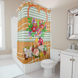 Shower Curtain Ladybug Floral Stripe