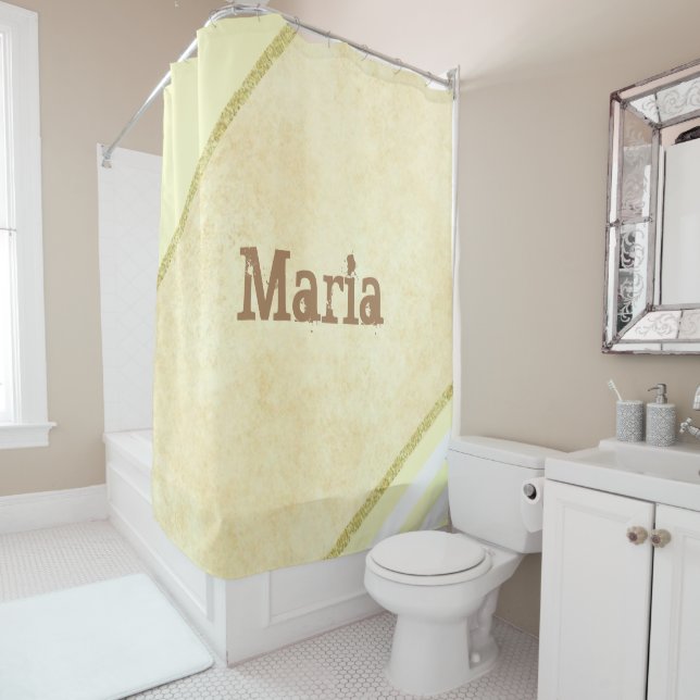 Shower Curtain Light Yellow Beige Gold Stripe (In Situ)