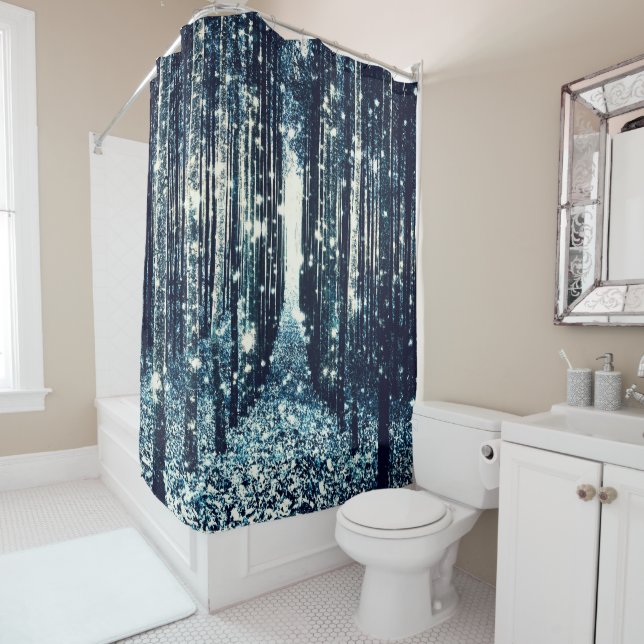 Shower Curtain : Magical Forest Teal Grey Elegance (In Situ)