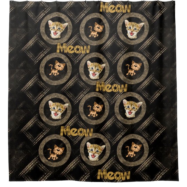 Shower Curtain, Meow Kitten Cat Shower Curtain (Front)