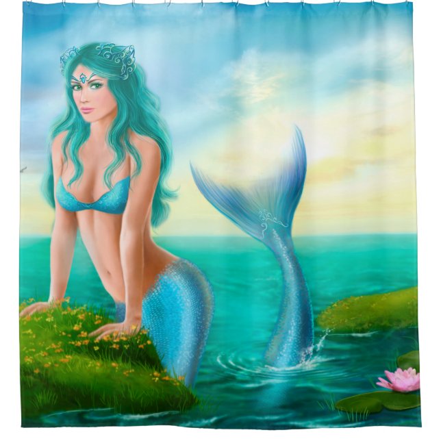 Shower Curtain mermaid Ariel in sea (Front)