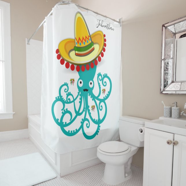 Shower Curtain Mexican Octopus Sombrero (In Situ)