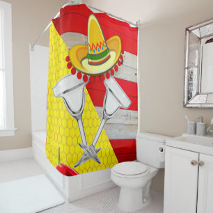 Shower Curtain Mexican Sombrero Drinks