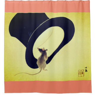SHOWER CURTAIN MOUSE WITH TOP HAT IN GREEN