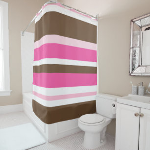Shower Curtain Neutral Brown & Pink Stripe