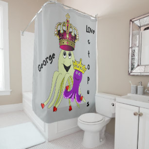 Shower Curtain Octopus King Queen Red Hearts