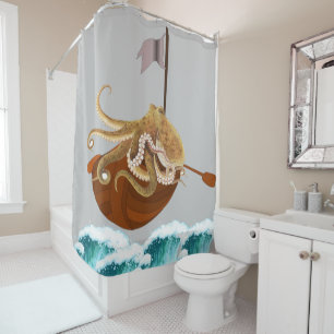 Shower Curtain Octopus Ocean Waves