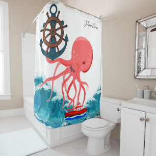 Shower Curtain Octopus Ocean Waves Anchor