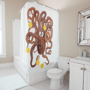 Shower Curtain Octopus Oranges Fruit