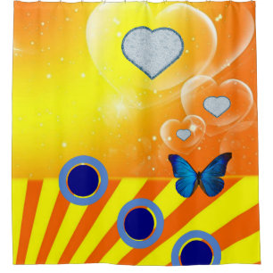 Shower Curtain, Orange, Blue Shower Curtain