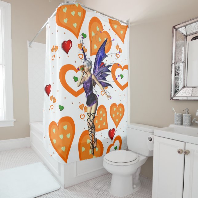 Shower Curtain Orange Hearts Fairy (In Situ)
