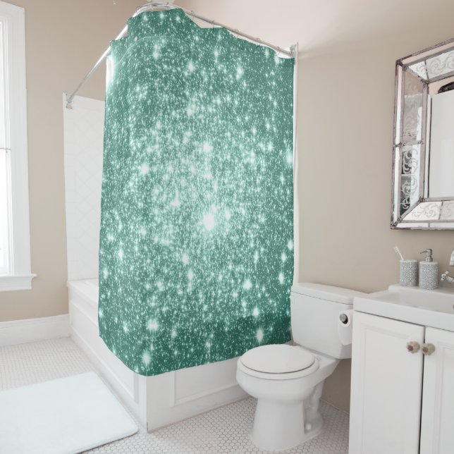 Shower Curtain Pale Mint Astral Glitter (In Situ)