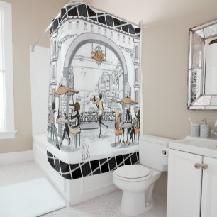 Shower Curtain Paris France Coffee