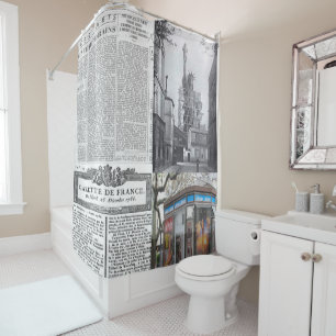 Shower Curtain Paris French Newspaper