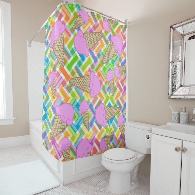 Shower Curtain Pastel Chevron Pink Ice Cream Cones (In Situ)