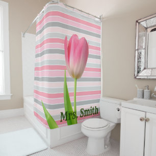 Shower Curtain Pastel Stripe Pink Tulip