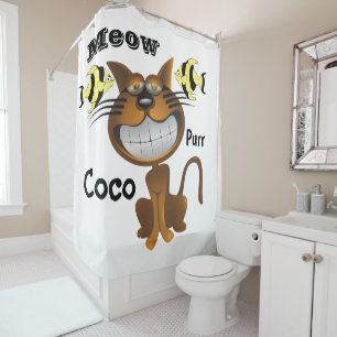 Shower Curtain Paw Prints Cat Fish Meow