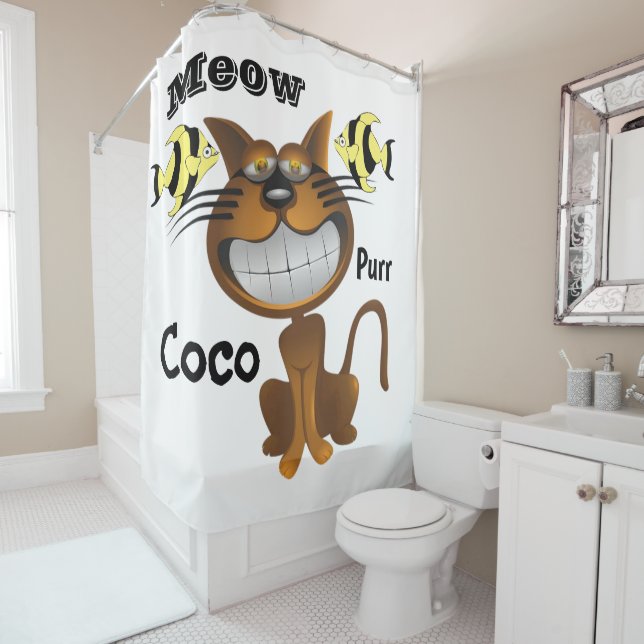 Shower Curtain Paw Prints Cat Fish Meow (In Situ)
