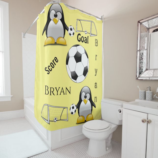 Shower Curtain Penguin Soccer Ball Goal (In Situ)