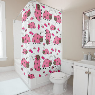 Shower Curtain Pink Ladybugs