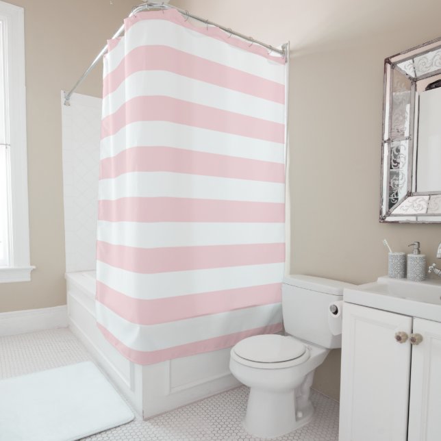 Shower Curtain Pink & White Stripe (In Situ)