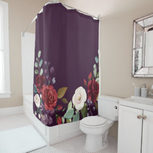 Shower Curtain Plum Purple Roses Gold Geometric Fl