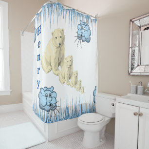 Shower Curtain Polar Bear Ice Burg Clouds