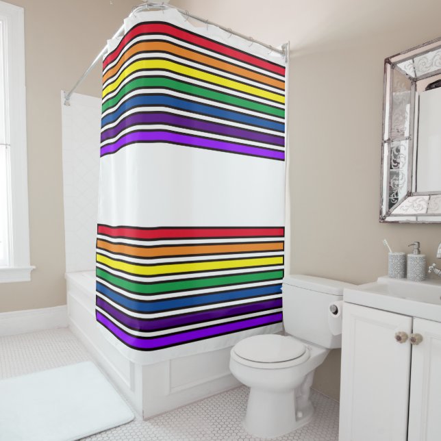 Shower Curtain - Rainbow Coloured Bars (In Situ)