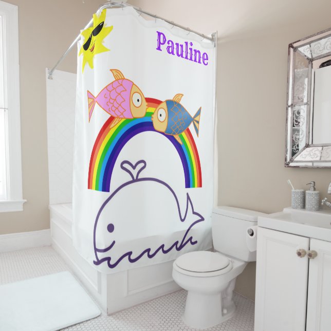 Shower Curtain Rainbow Sun Whale Fish (In Situ)