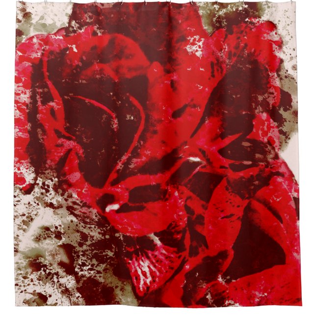 Shower Curtain Red Rose Watercolor (Front)