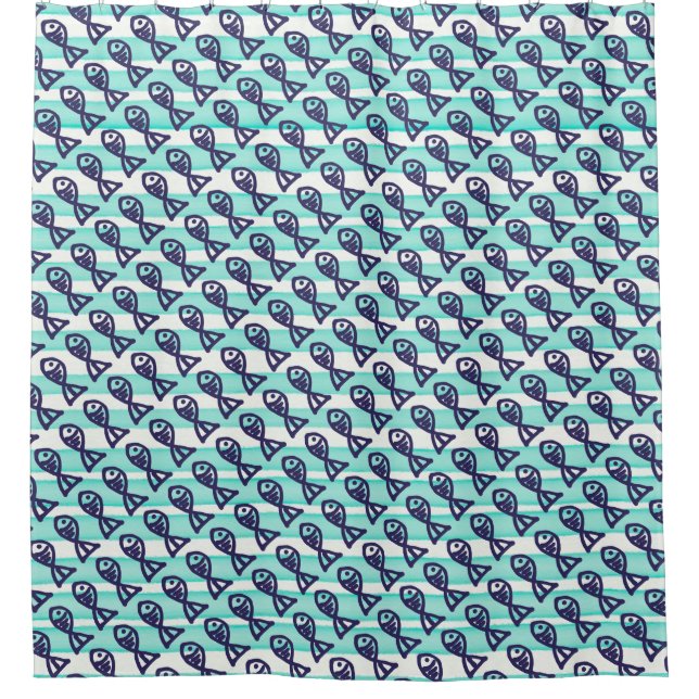 Shower Curtain repeating fish pattern (Front)