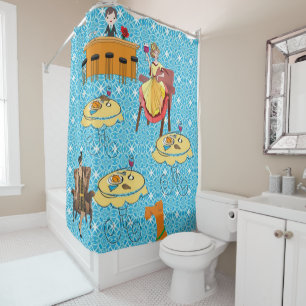 Shower Curtain Retro Woman Dog Dinning