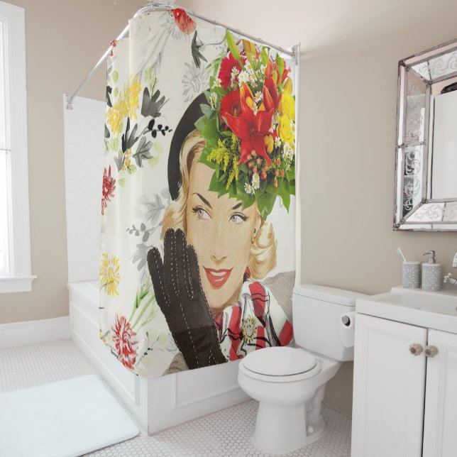 Shower Curtain Retro Woman Floral (In Situ)