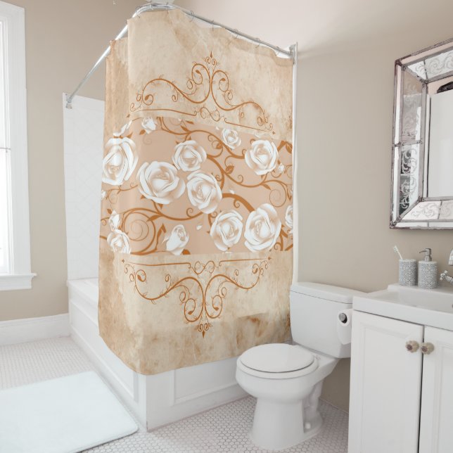 Shower Curtain Rose Marble Floral (In Situ)