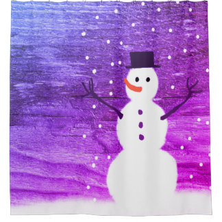 shower curtain rustic Christmas snowman purple