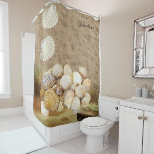 Shower Curtain Sand Clams Beach Stones
