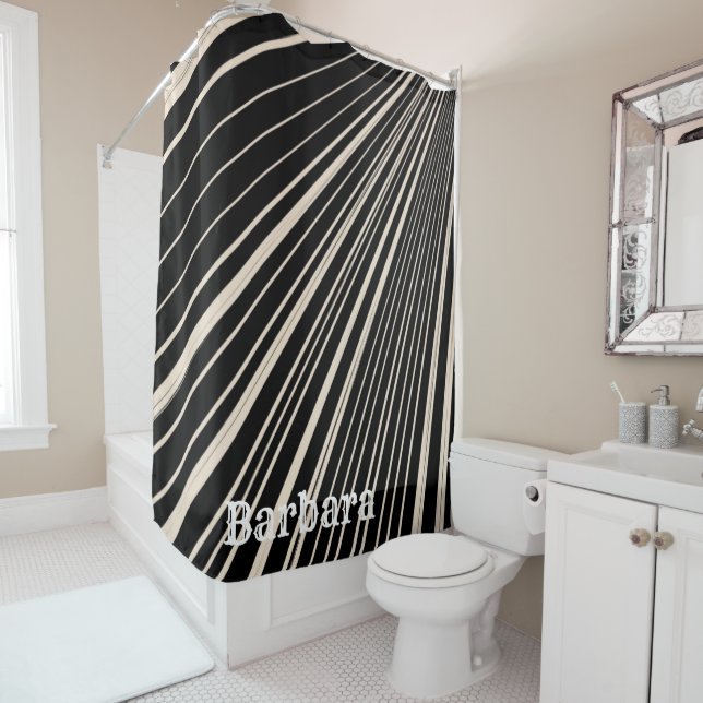 Shower Curtain Sepia Stripe (In Situ)