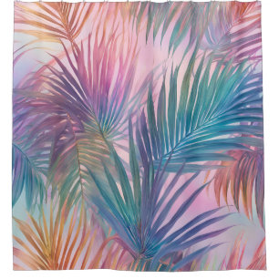 Shower Curtain Soft Pastel Colourful Palm Leaves