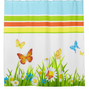 Shower Curtain/Spring Butterflies and Flowers Curtain