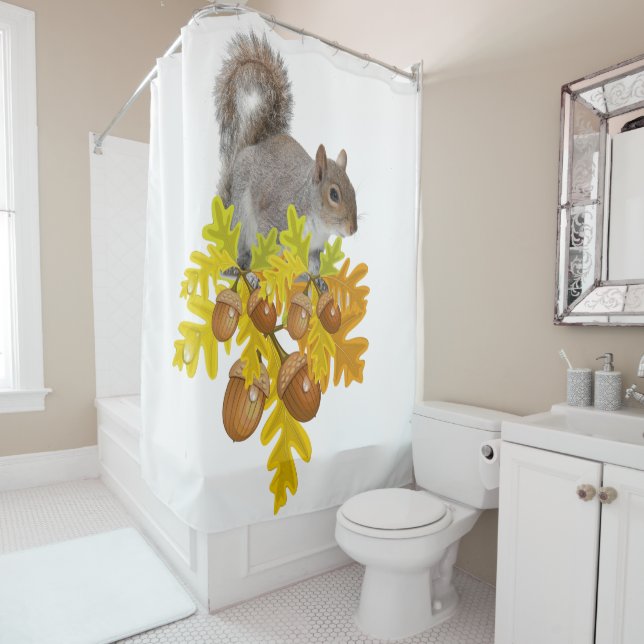 Shower Curtain Squirrel Acorn (In Situ)