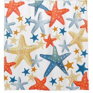 Shower Curtain Starfish Seashell Pattern Beachy