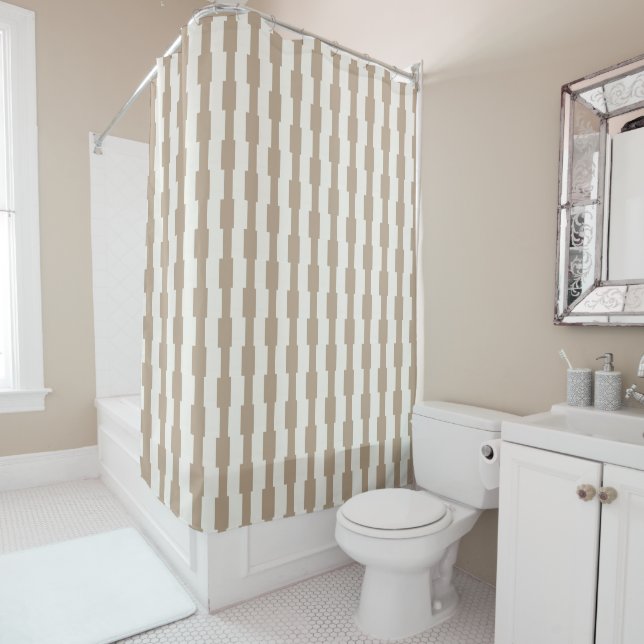 Shower Curtain Stripe Beige & White (In Situ)
