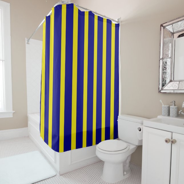 Shower Curtain Stripe Blue & Yellow (In Situ)