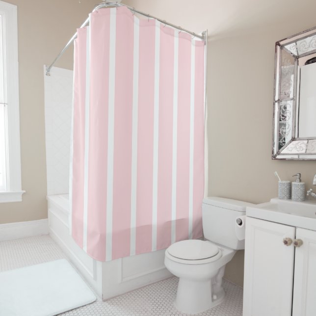 Shower Curtain Stripe Pink & White (In Situ)