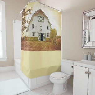 Shower Curtain Sunset Barn Country Rustic Field Ha