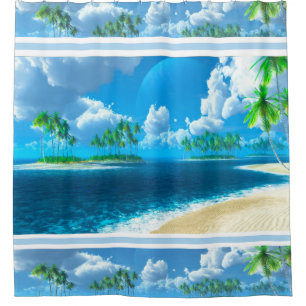 Shower Curtain/Tropical Beach with Palm Trees Curtain